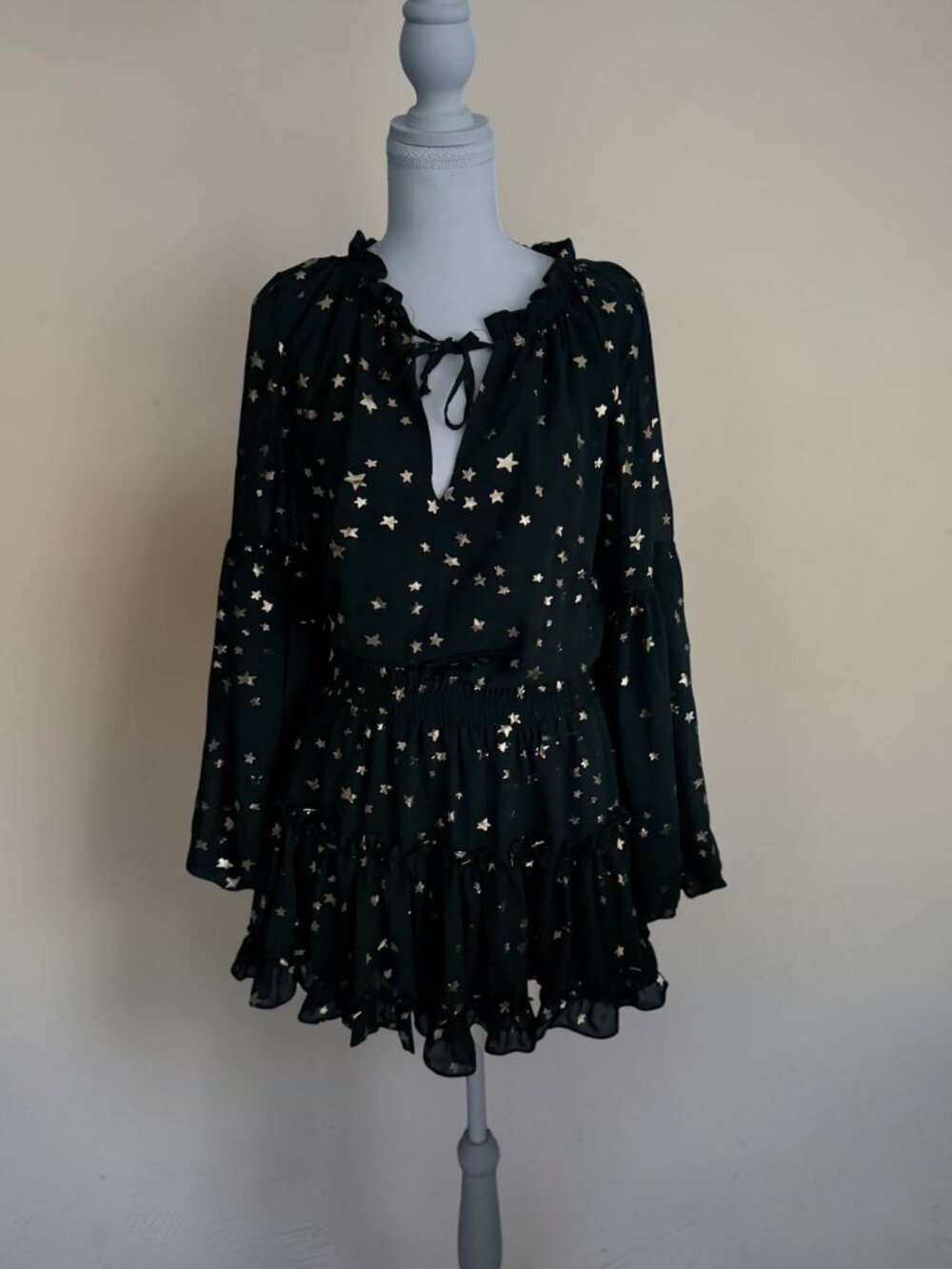 BUDDY LOVE Deep Green Gold Star Drop Waist Dress Size Medium